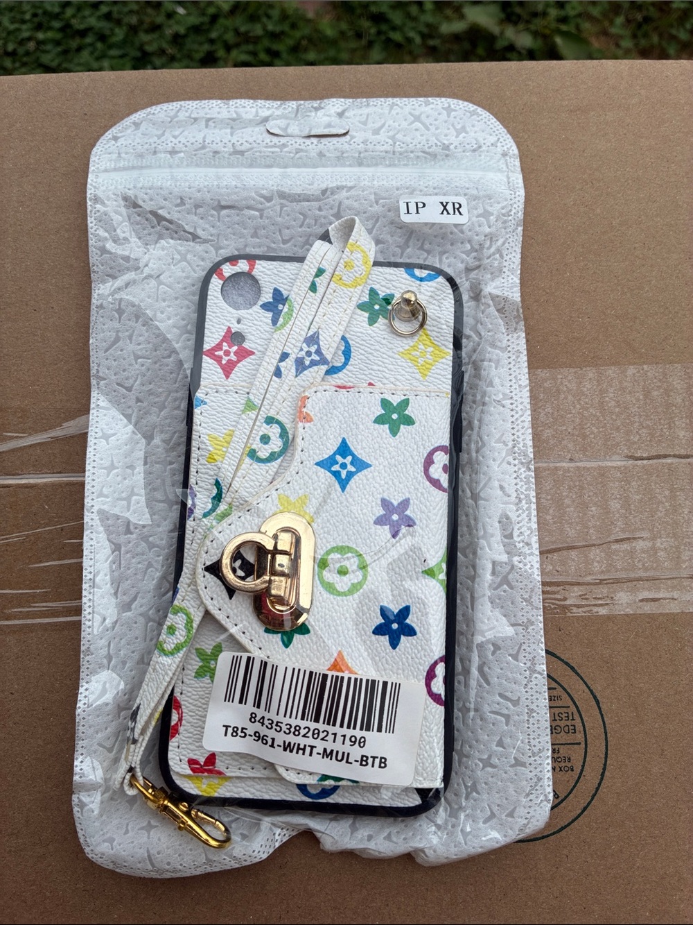 White Multicolor Monogram Phone Wallet Case for IP XR
